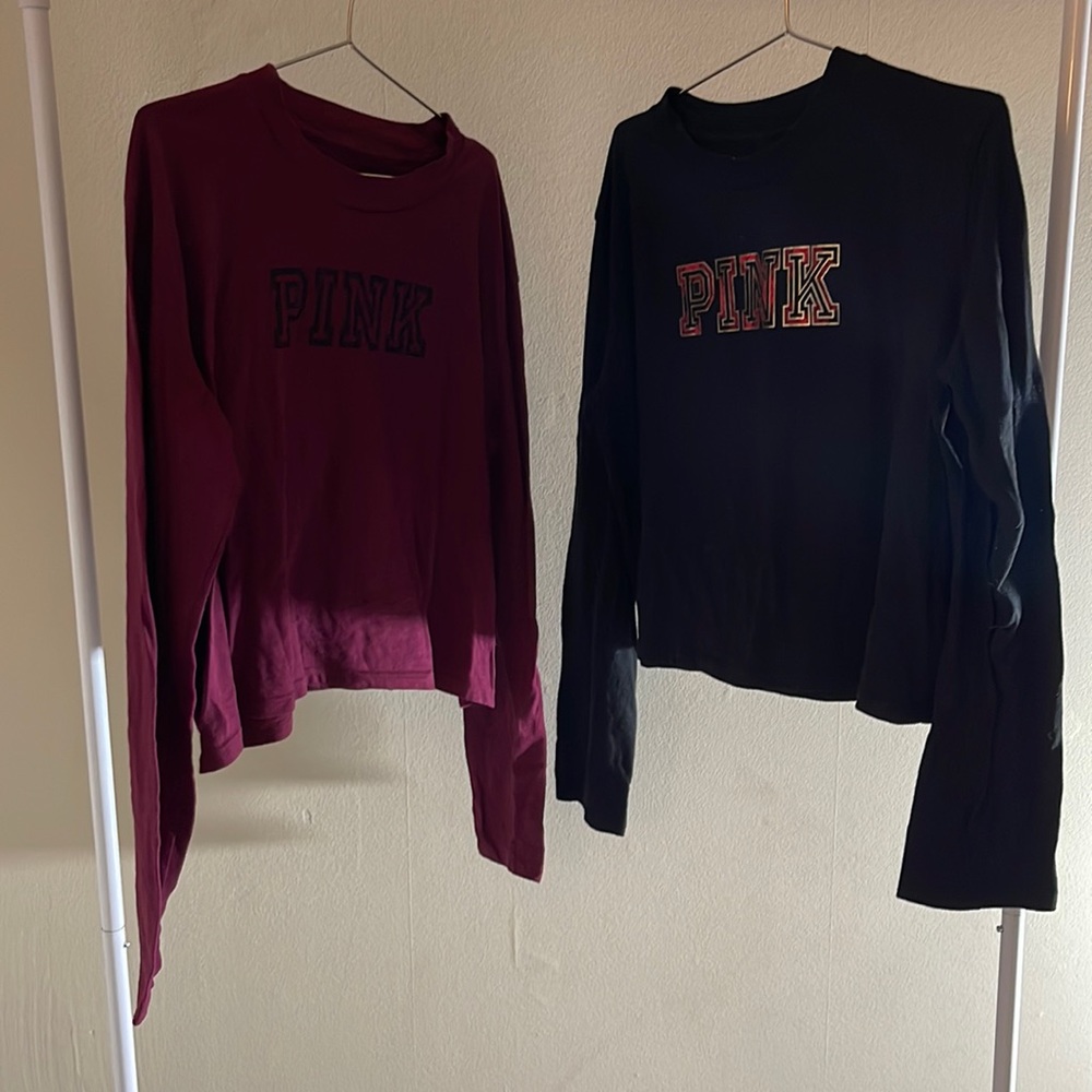 Pink long sleeve cropped tops